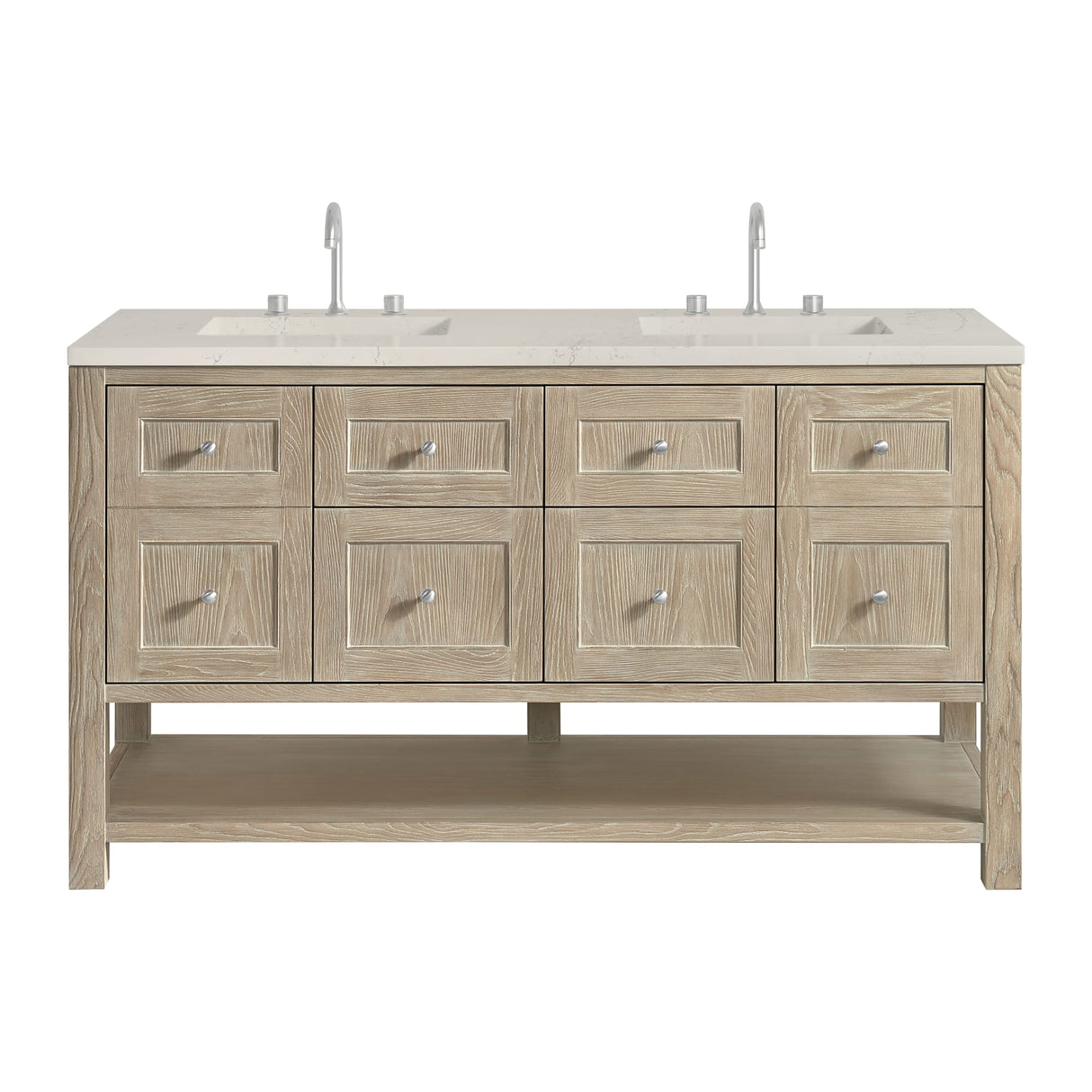 Breckenridge 60" Double Vanity, Whitewashed Oak, w/ 3 CM Siberian Silestone Top w/FreePower Wireless Charger