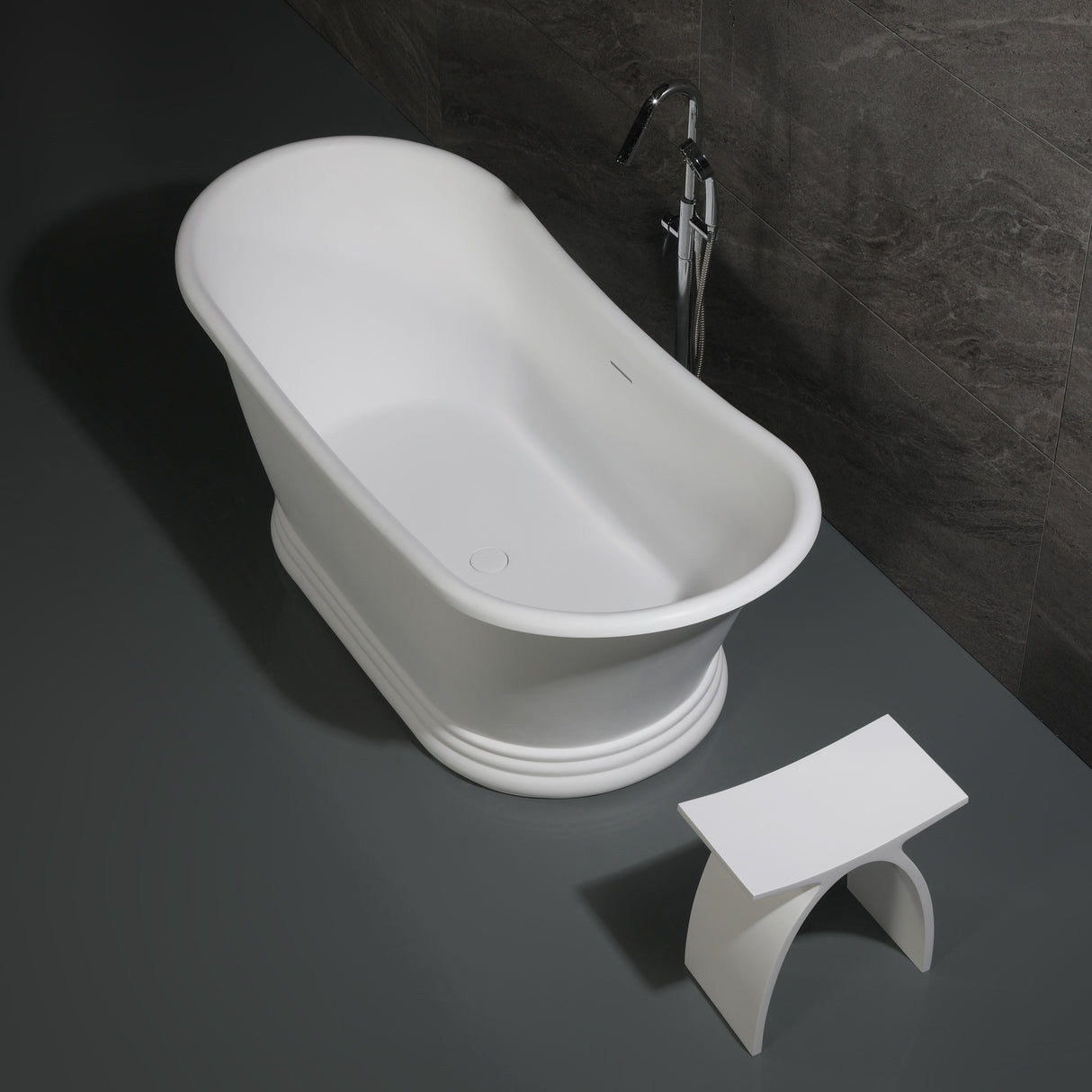 Arched White Matte Solid Surface Resin Bathroom / Shower Stool