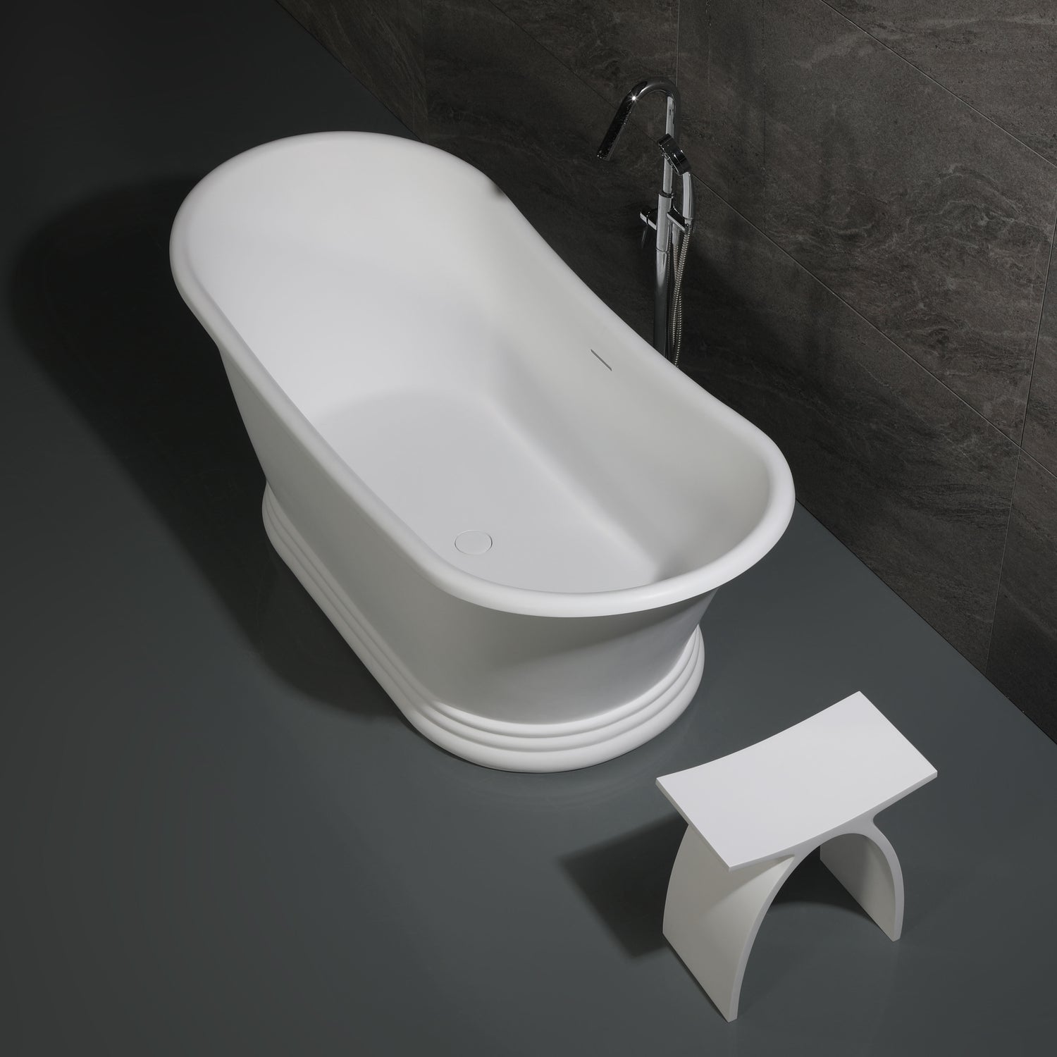 Arched White Matte Solid Surface Resin Bathroom / Shower Stool