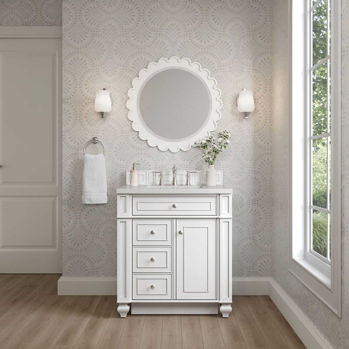 Bristol 30" Single Vanity, Bright White w/ 3 CM Lime Delight Silestone Top
