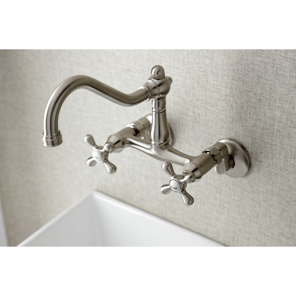 Kingston Brass KS3228AX Vintage 6" Adjustable Center Wall Mount Kitchen Faucet, Brushed Nickel