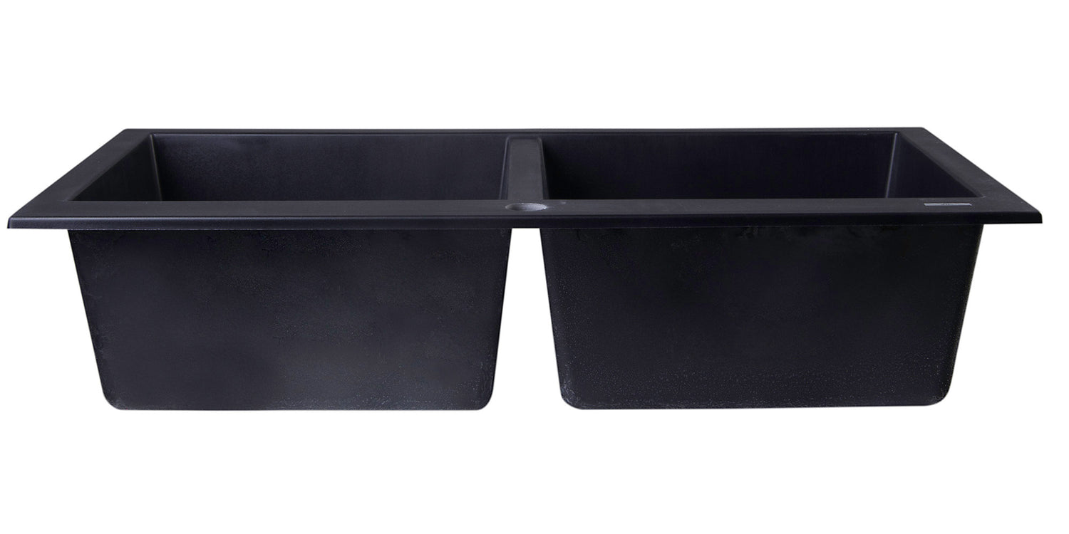 ALFI brand AB3420DI-BLA Black 34" Drop-In Double Bowl Granite Composite Kitchen Sink