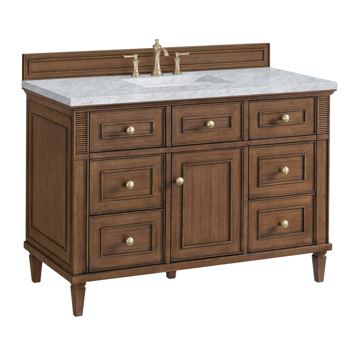 Lorelai 48" Single Vanity, Mid-Century Walnut w/ 3 CM Carrara White Marble Top