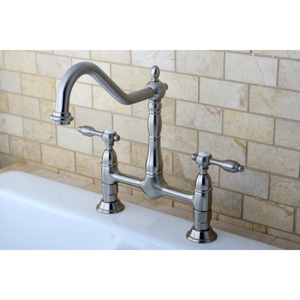 Kingston Brass KS1178TAL Tudor Bridge Kitchen Faucet, Brushed Nickel