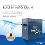 SteamSpa Royal 9 KW QuickStart Acu-Steam Bath Generator Package with Built-in Auto Drain in Polished Chrome RYT900CH-A