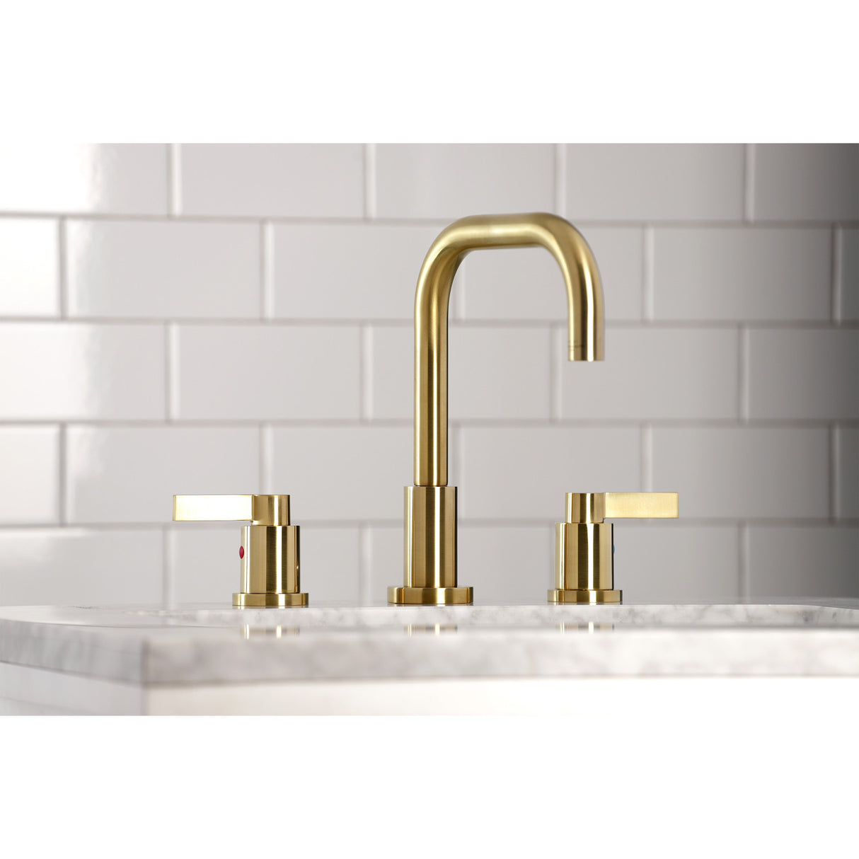 Kingston Brass FSC8933NDL NuvoFusion Widespread Bathroom Faucet with Brass Pop-Up, Brushed Brass