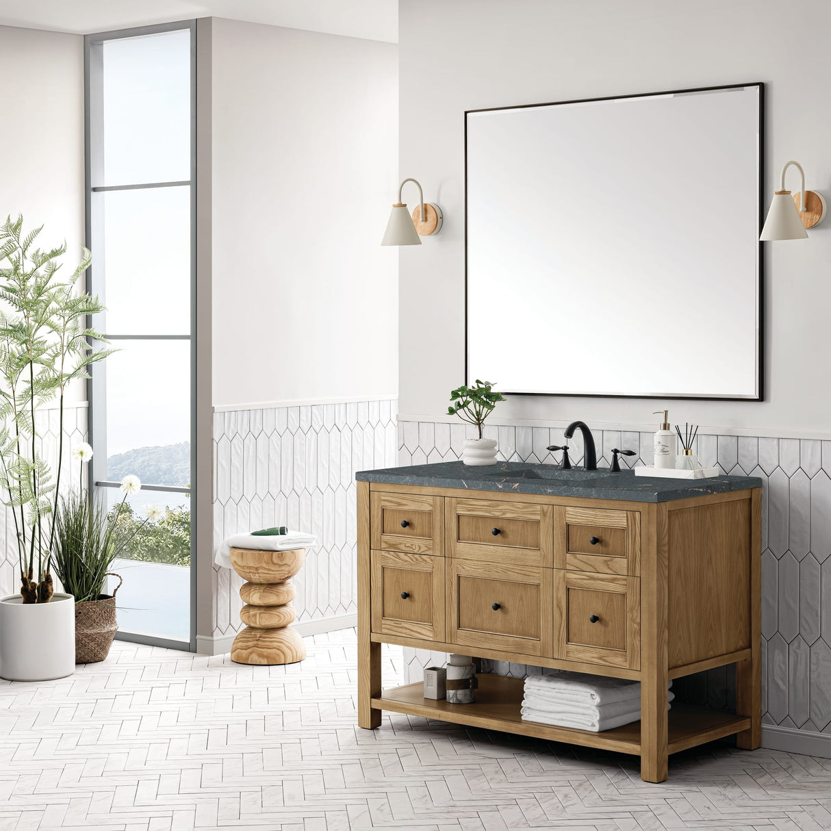 Breckenridge 48" Single Vanity, Light Natural Oak w/ 3 CM Parisien Bleu Top
