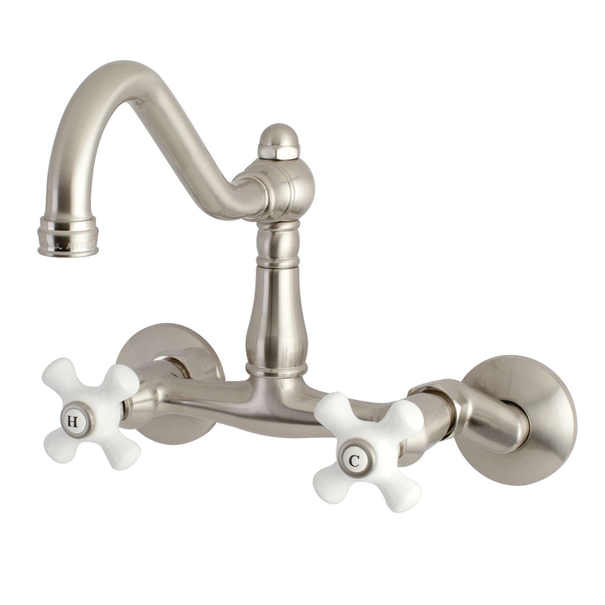 Kingston Brass KS3228PX Vintage 6" Adjustable Center Wall Mount Kitchen Faucet, Brushed Nickel