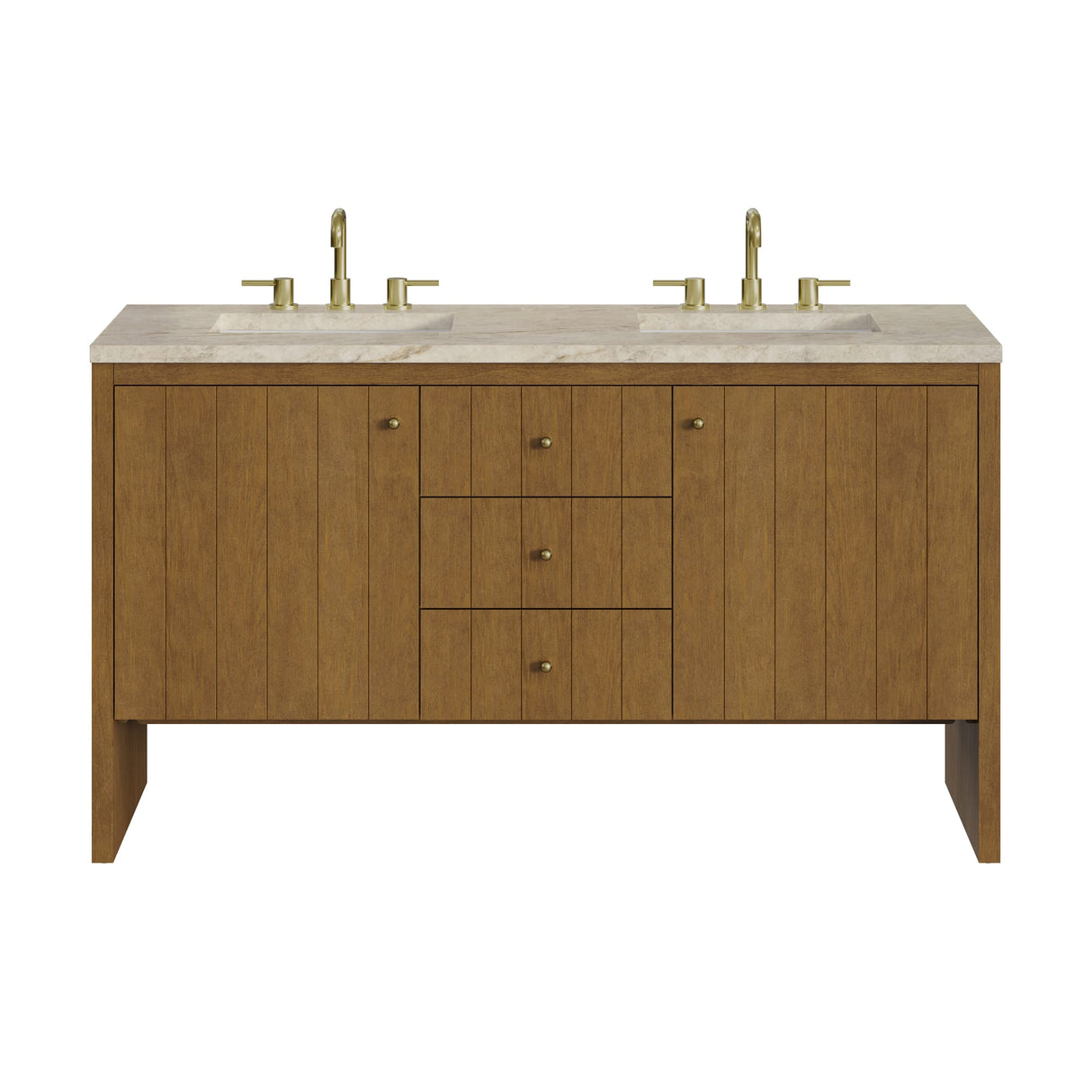 Hudson 60" Double Vanity, Honey Oak w/ 3 CM Tajnar Eclos Top w/FreePower Wireless Charger