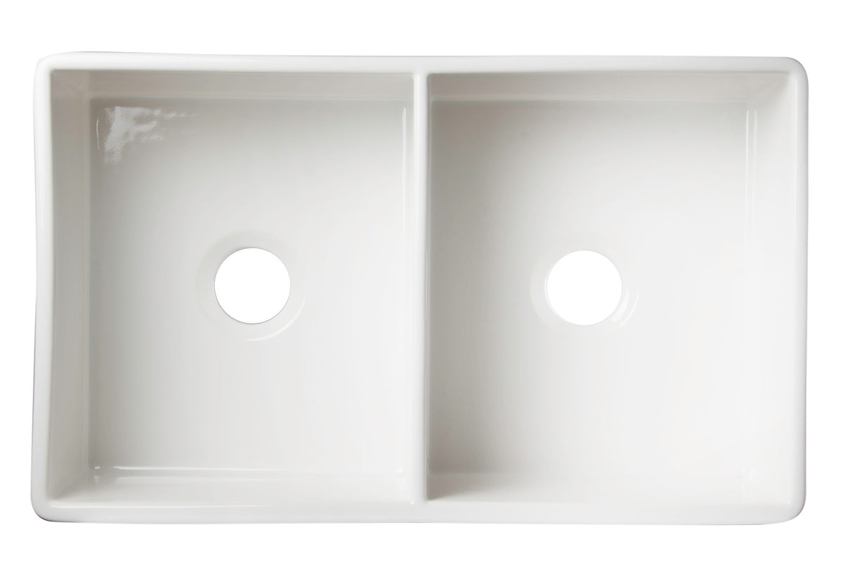 ALFI brand AB538-W White 32" Smooth Apron Double Bowl Fireclay Farmhouse Kitchen Sink