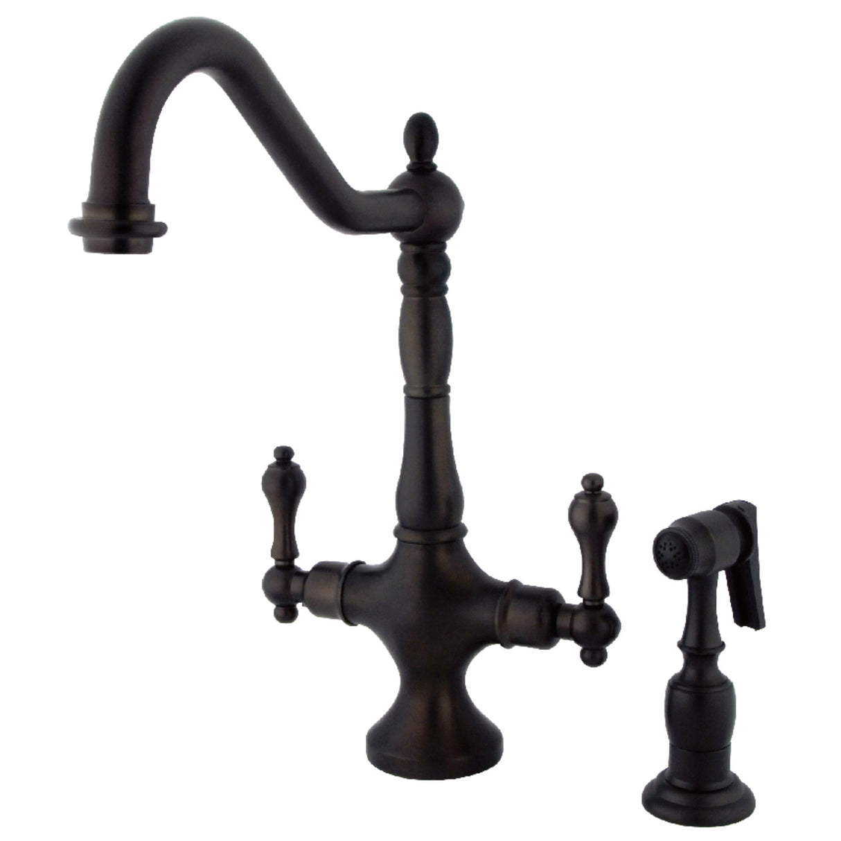 Kingston Brass KS1775ALBS Heritage 2-Handle Kitchen Faucet with Brass Sprayer, Oil Rubbed Bronze