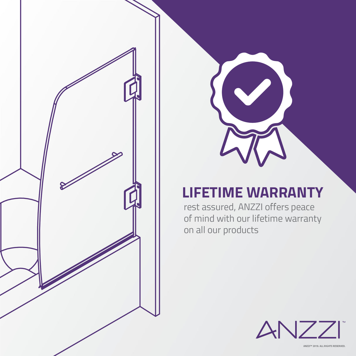 ANZZI SD-AZ8074-01CHR Series 34 in. by 56 in. Frameless Hinged Tub Door in Chrome