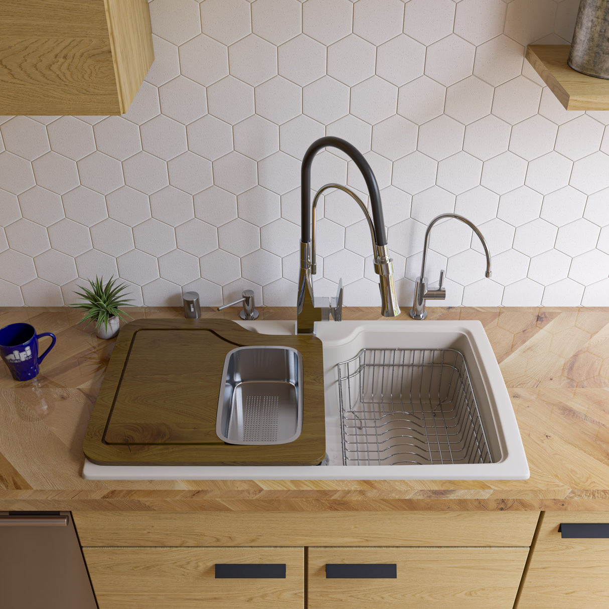 ALFI brand AB3520DI-B Biscuit 35" Drop-In Single Bowl Granite Composite Kitchen Sink