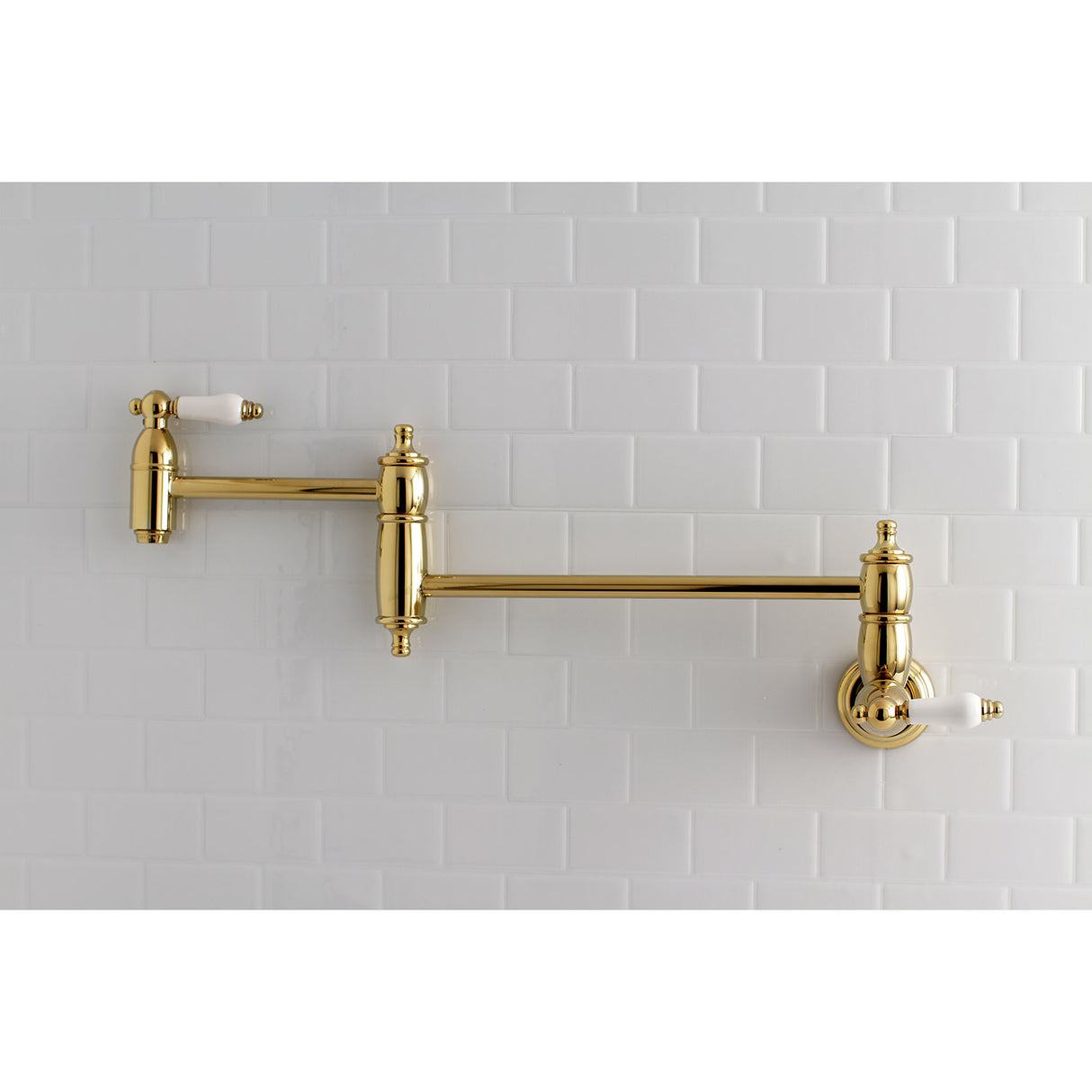 Kingston Brass KS3102PL Restoration Wall Mount Pot Filler Kitchen Faucet, Polished Brass
