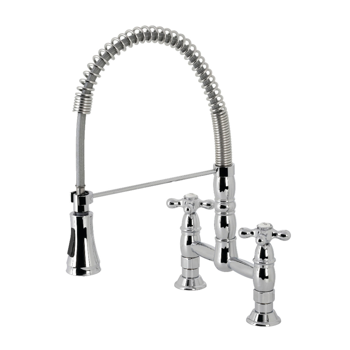 Gourmetier GS1271AX Heritage Two-Handle Deck-Mount Pull-Down Sprayer Kitchen Faucet, Polished Chrome