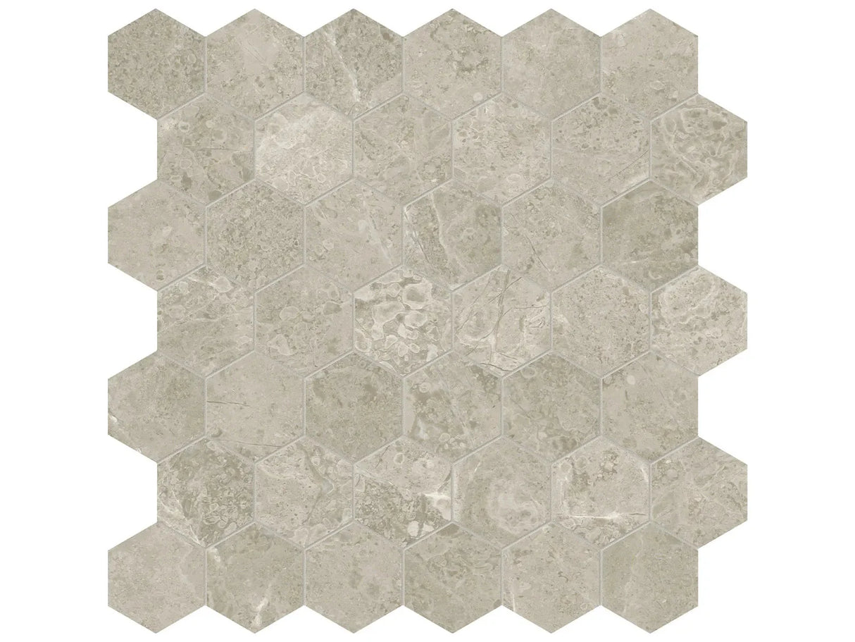 Anatolia Tile 2" Hex Ritz Gray Honed Marble Mosaic 5001-0308-0 * 1 Sheet = .99 Sqft * Ritz Gray Hexagon 2" - premium natural stone mosaic tile from Anatolia Tile, available at PoshHaus showroom in Keene, NH