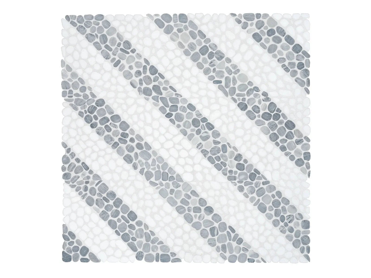 Anatolia Cabana River Axis - Patterned Pebble Tumbled Marble Mosaic - 1 Sheet = 1 Sqft 5001-0447-0 River Axis - premium natural stone mosaic tile from Anatolia Tile, available at PoshHaus showroom in Keene, NH