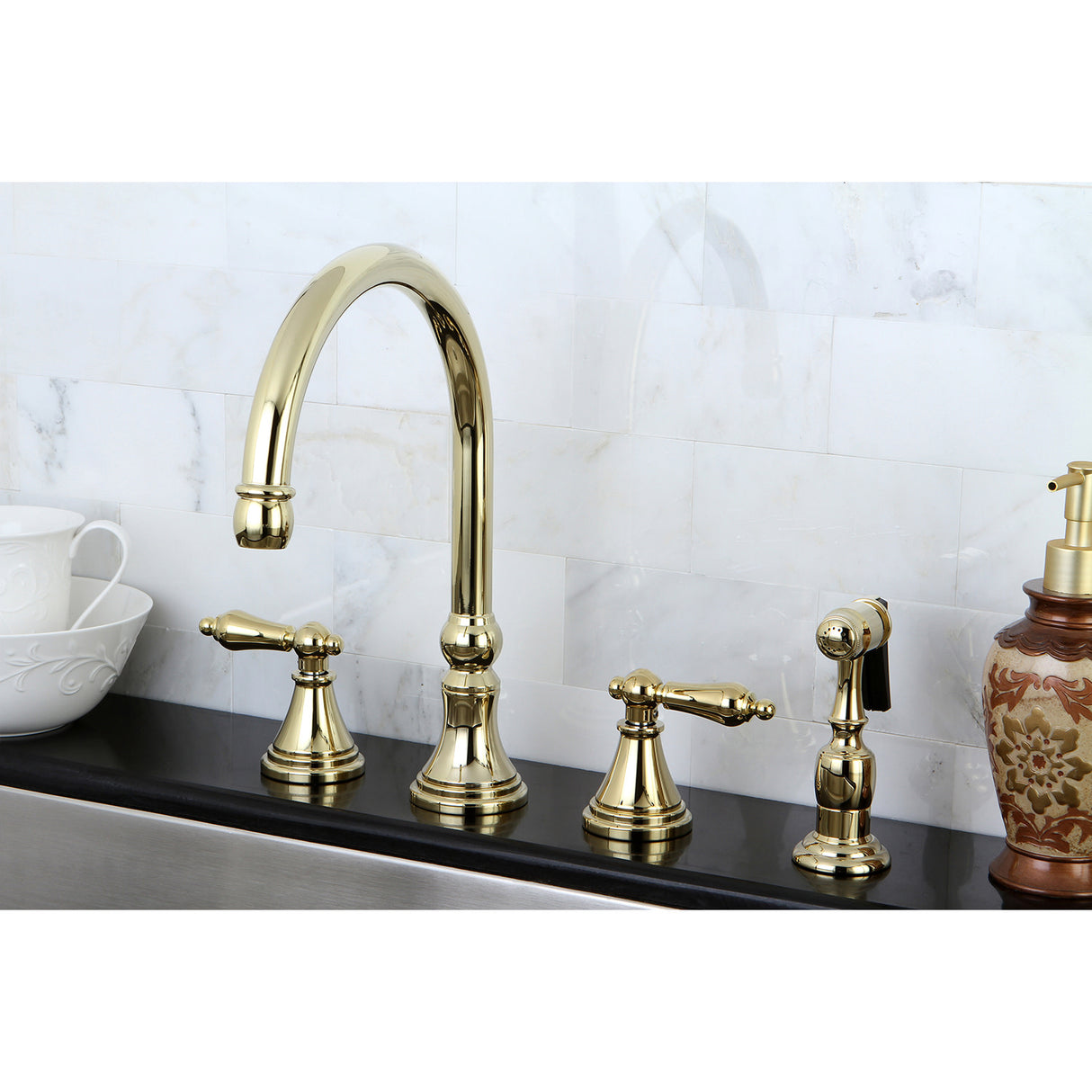 Kingston Brass KS2792ALBS Widespread Kitchen Faucet, Polished Brass
