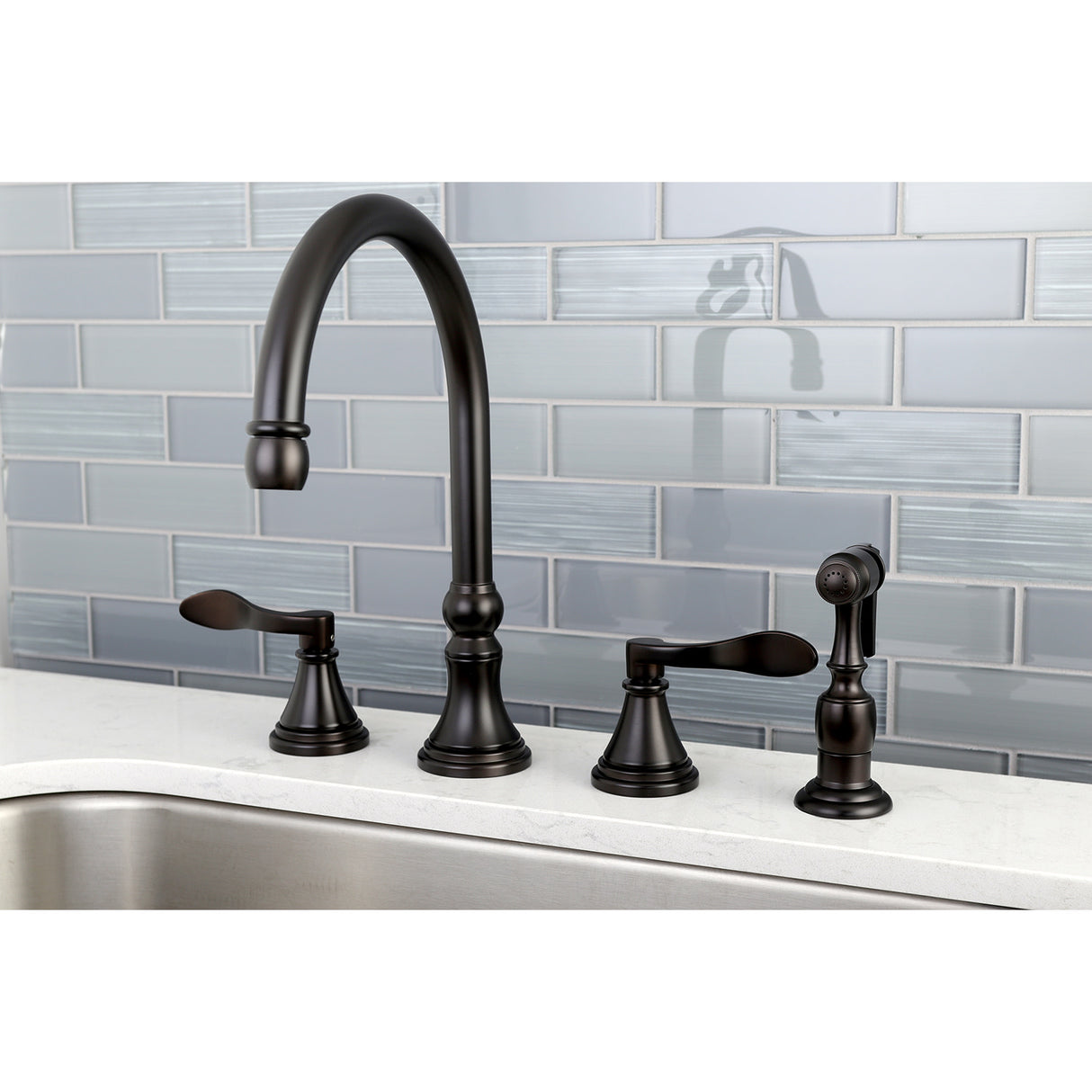 Kingston Brass KS2795DFLBS Widespread Kitchen Faucet, Oil Rubbed Bronze