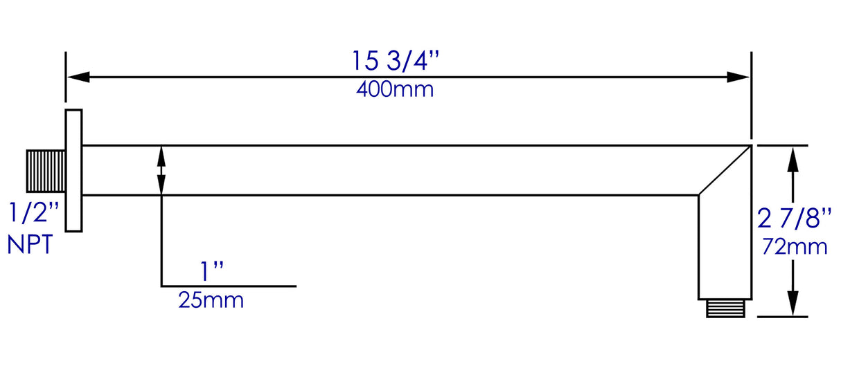 Polished Chrome 16" Square Wall Shower Arm