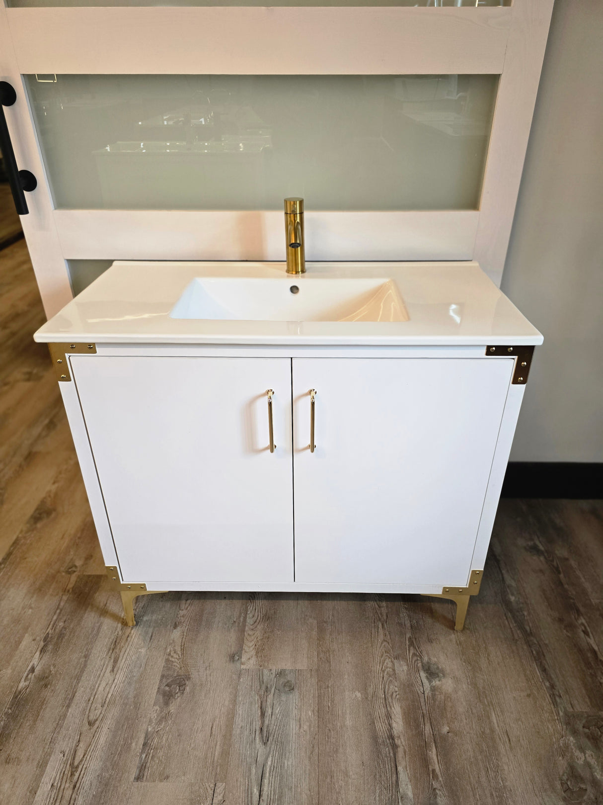 36" Bathroom Vanity White with Gold Hardware & Faucet
