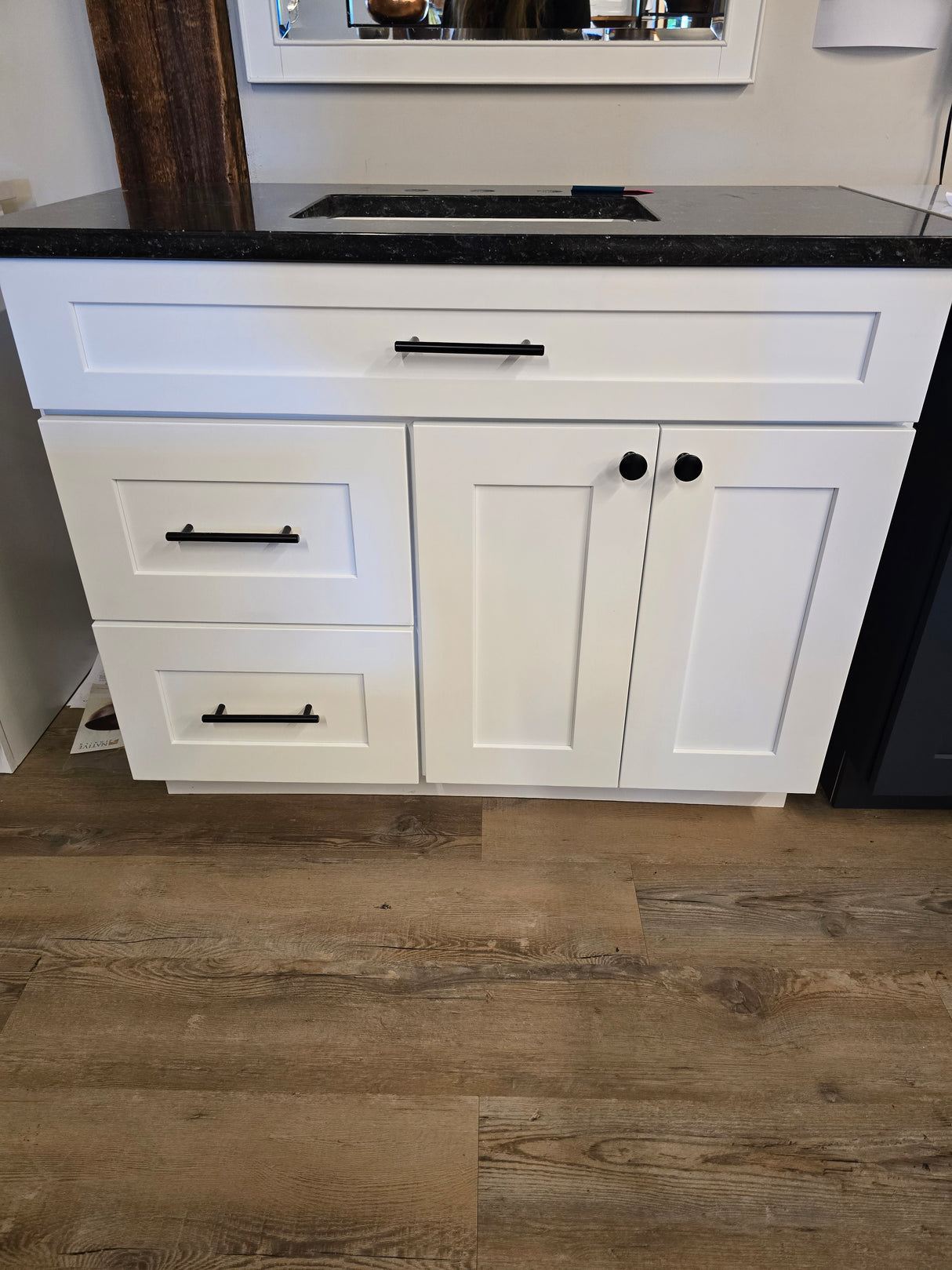 43" White Cab-Tec Vanity with Cambria Polished Black Quartz Top