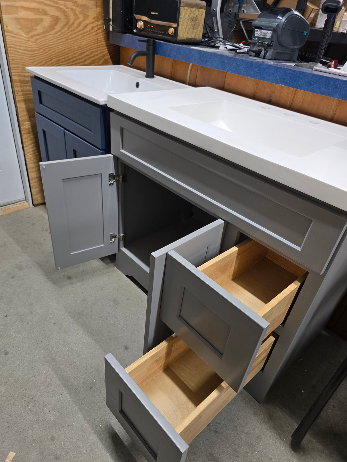 36" New England Home Goods Light Grey Vanity with Custom White Top