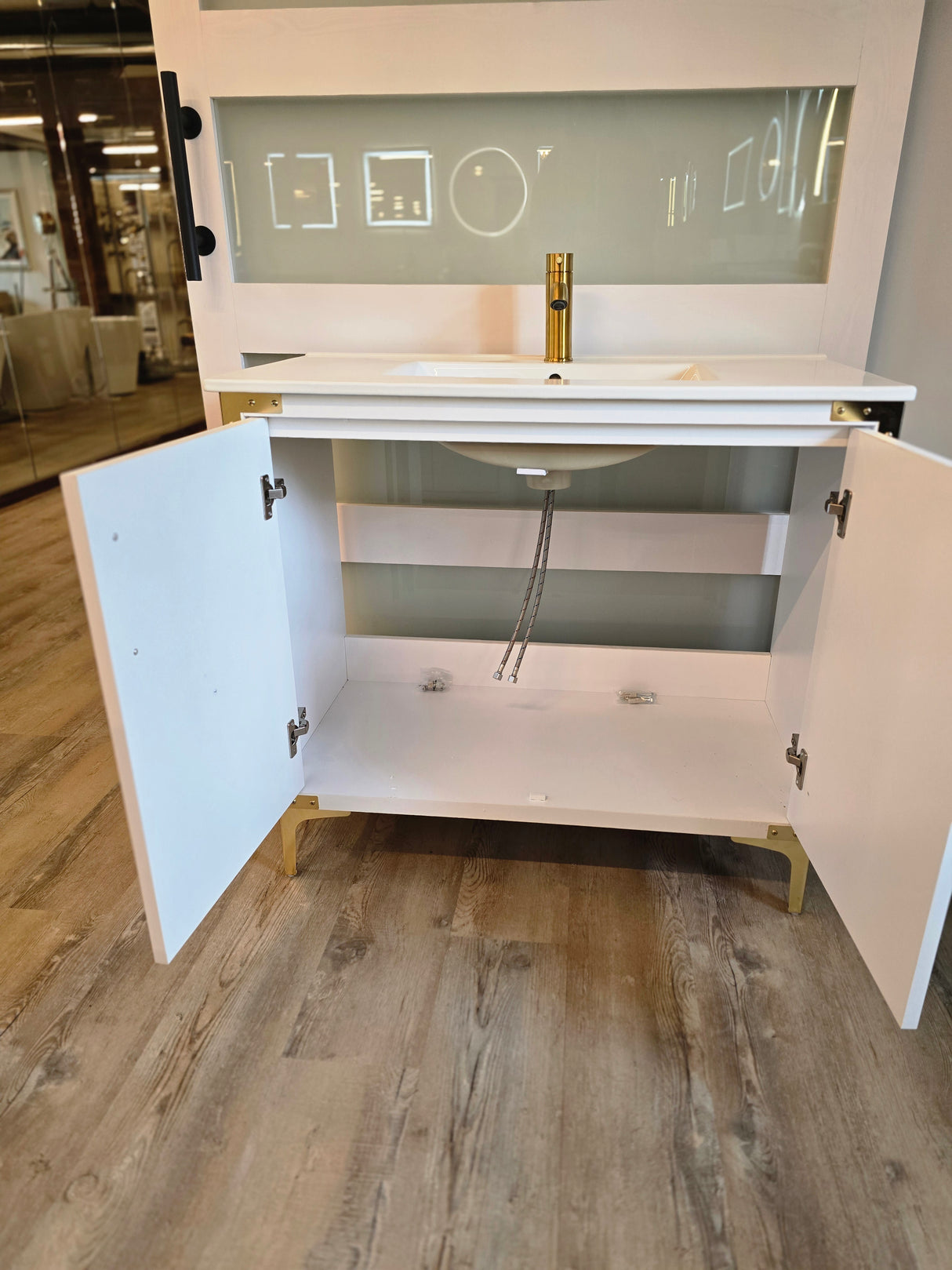 36" Bathroom Vanity White with Gold Hardware & Faucet