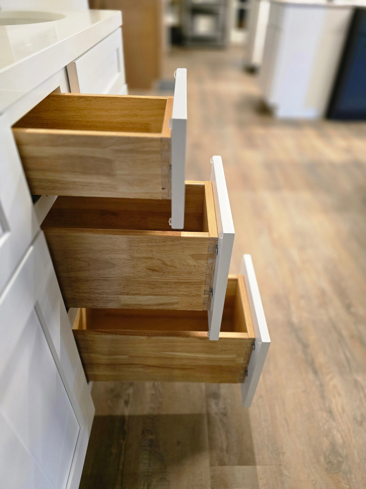 60" Cab-Tec Shaker White Double Vanity with *Optional* Storage Tower, Cambria Quartz Counter & Weathered Oak Mirrors