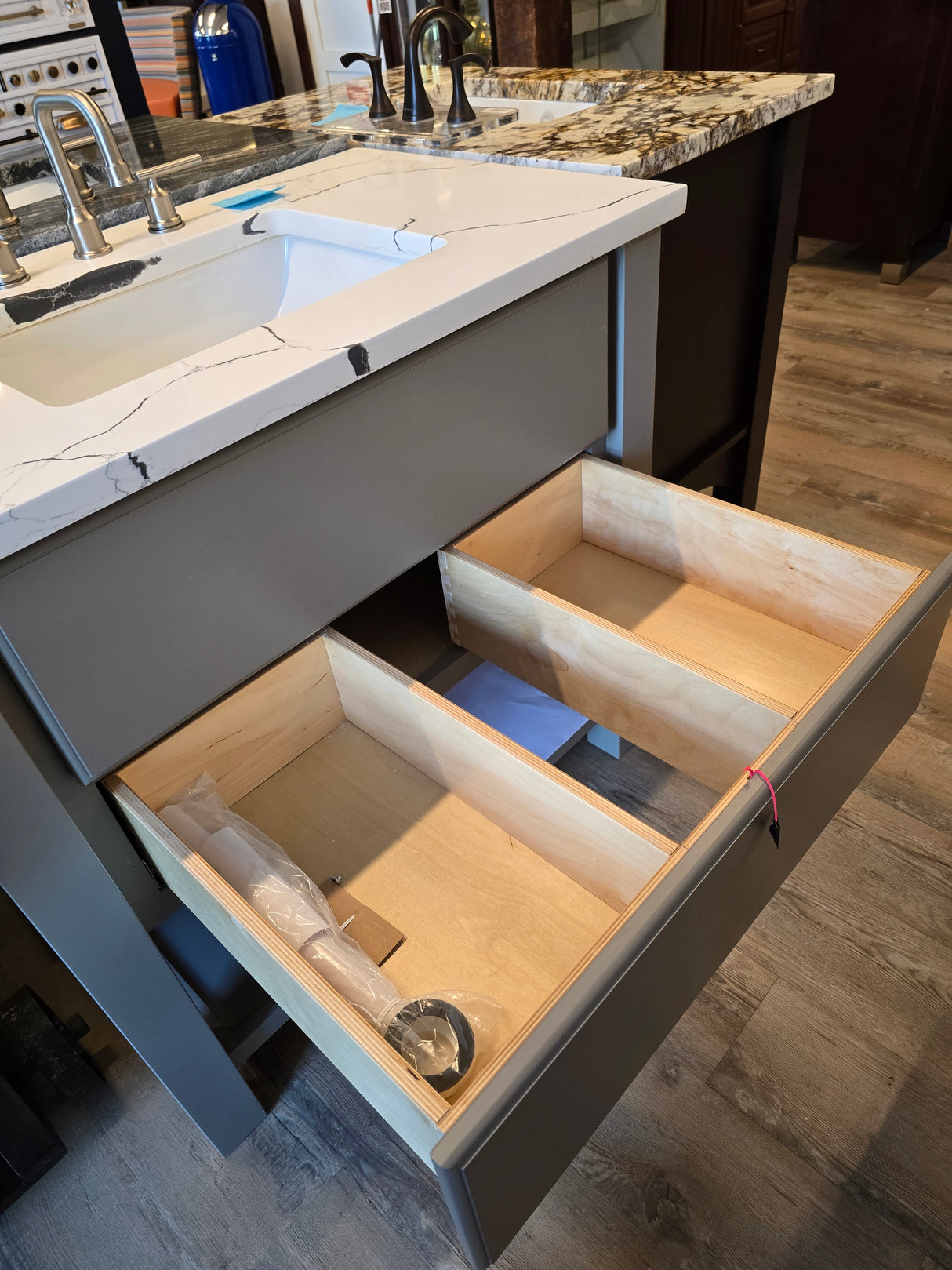 36" Versiniti Grey Modern Vanity with Pental Quartz Top and Brushed Nickel Faucet