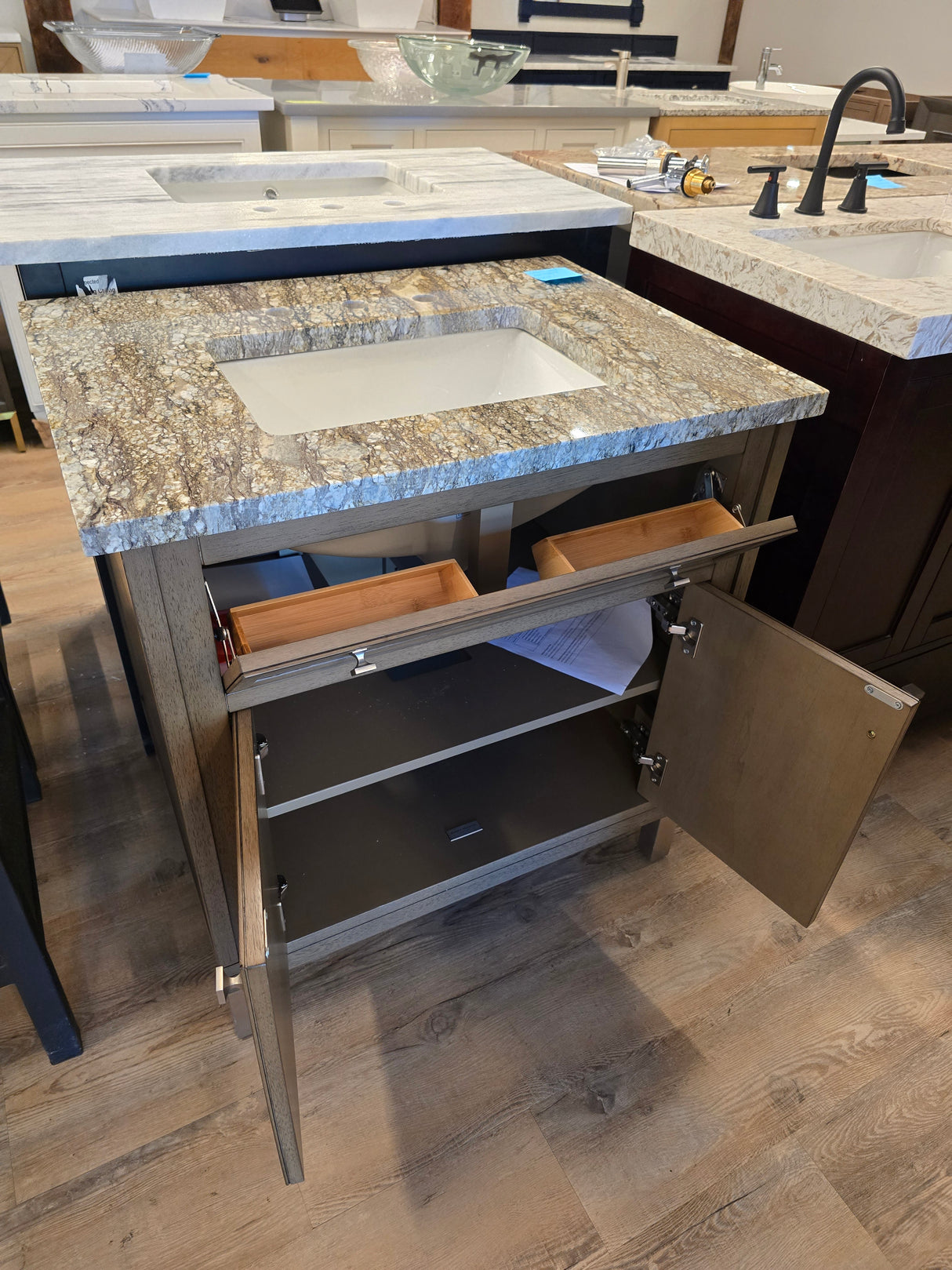 30" James Martin Wood Vanity with Sahara Sky Polished Granite Top