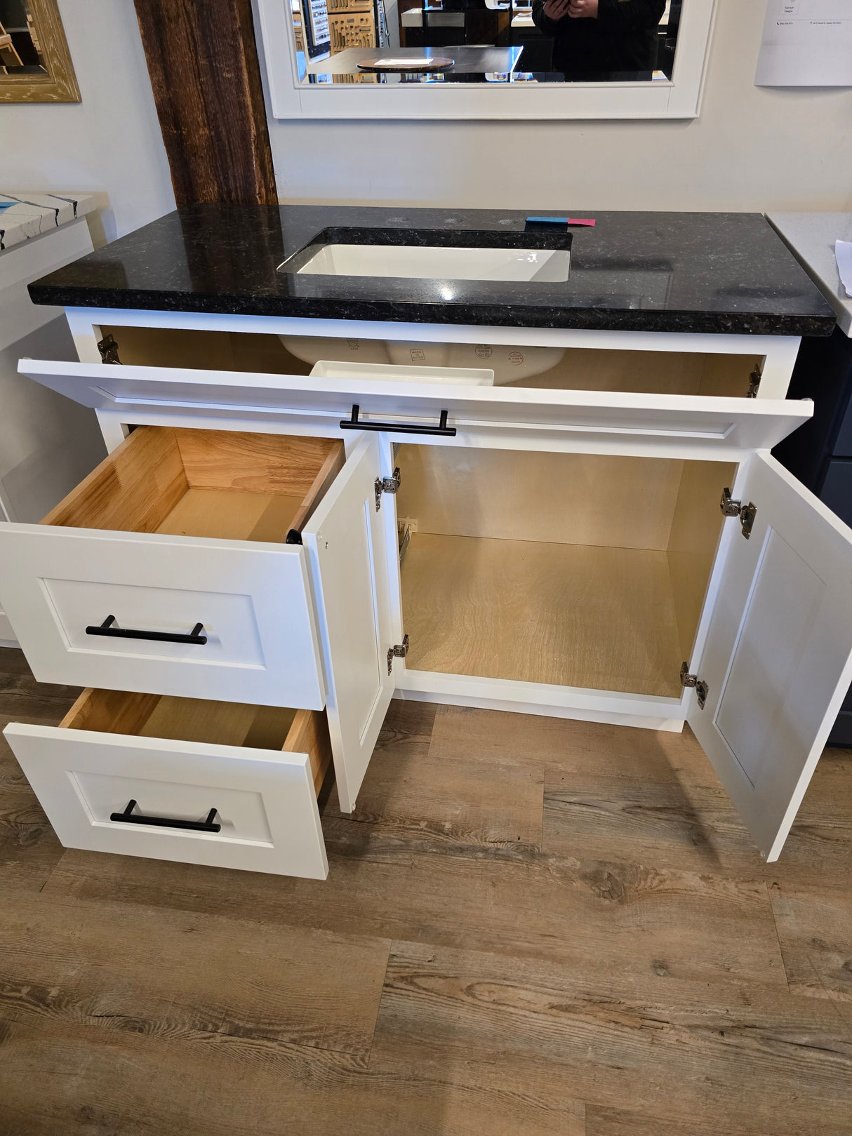 43" White Cab-Tec Vanity with Cambria Polished Black Quartz Top