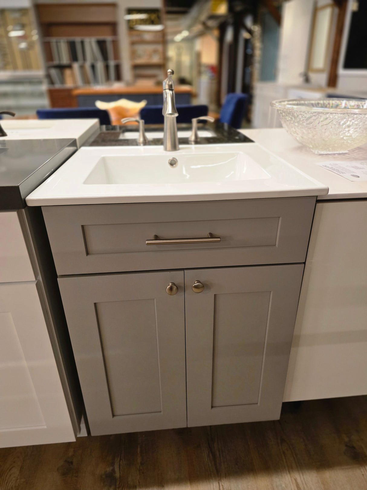 24" Grey Cabtec Vanity Set with Ceramic Top and Brushed Nickel Faucet