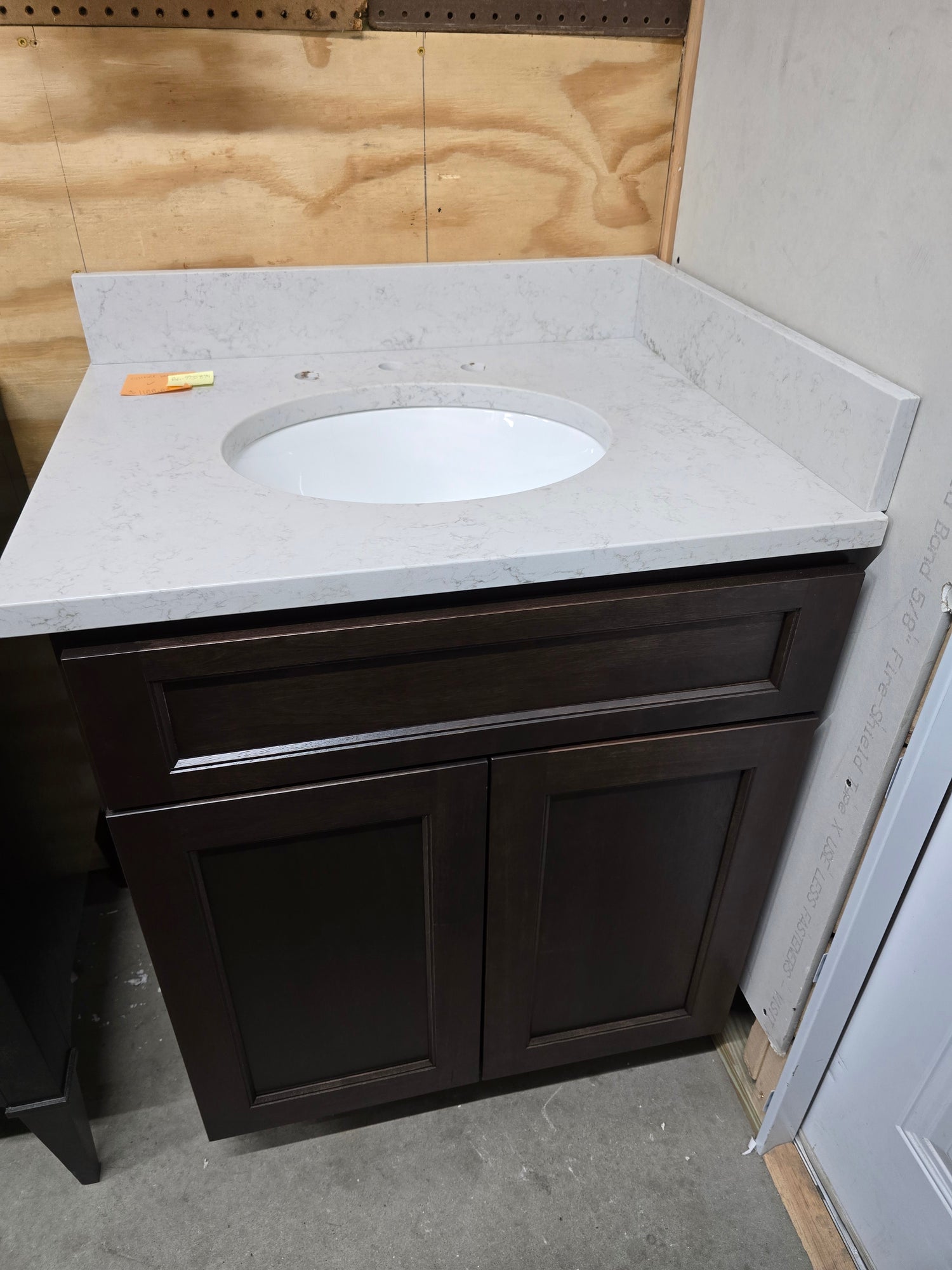 28" Dark Wood Corner Vanity with Custom Marble Top