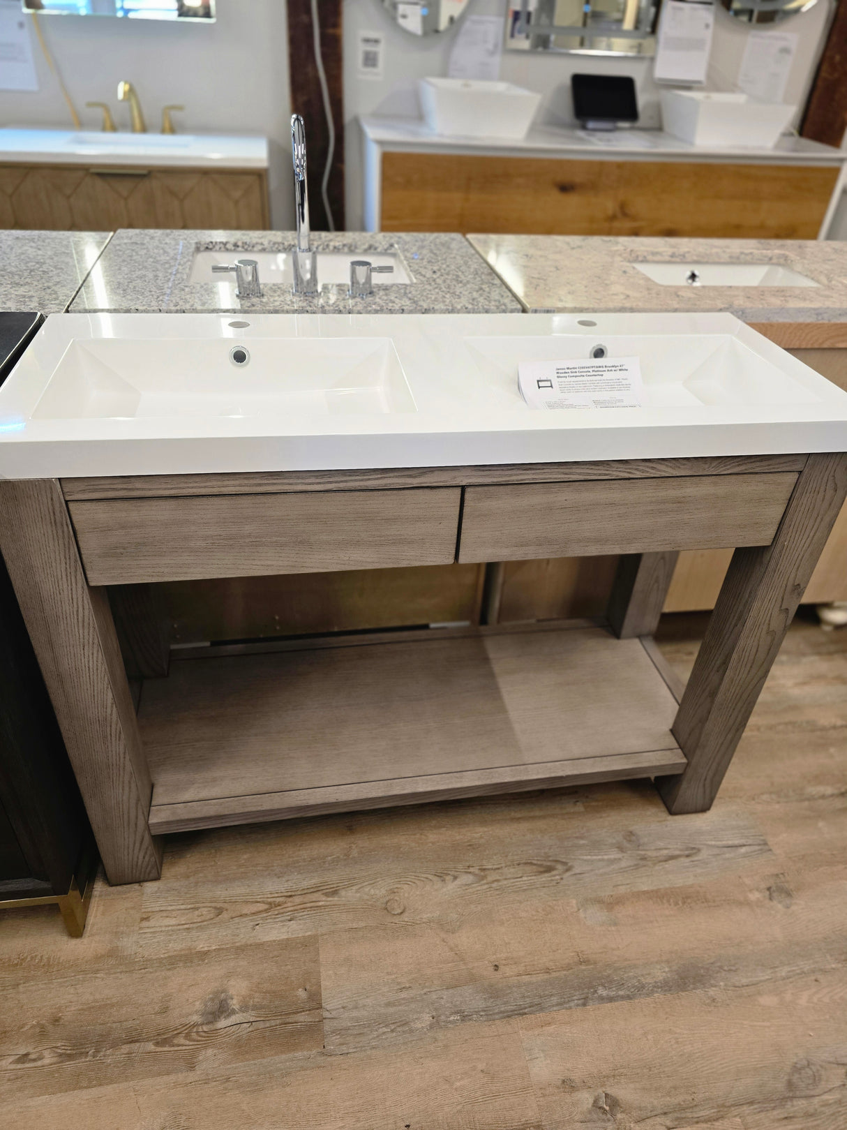 47" James Martin Brooklyn Wooden Sink Console, Platinum Ash w/ White Glossy Composite Countertop