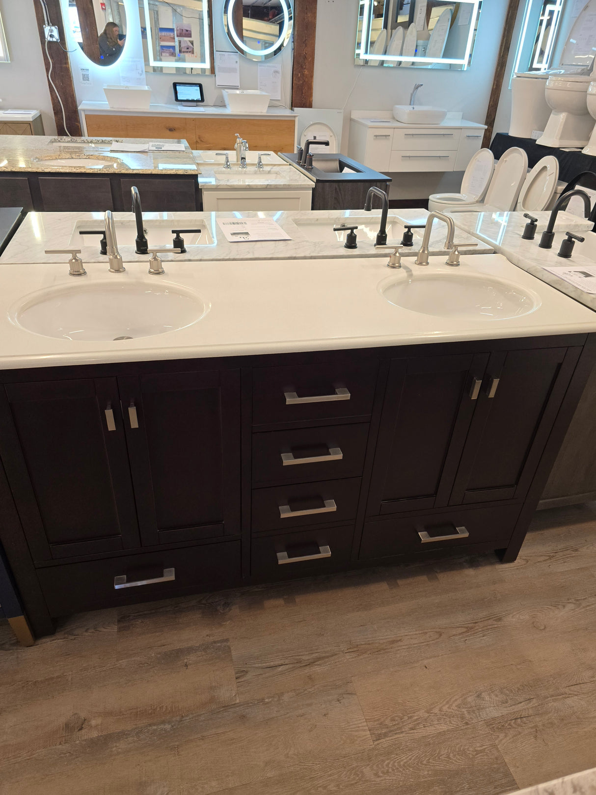 60" Double Sink, Free Standing Vanity Cabinet Set with Quartz Top