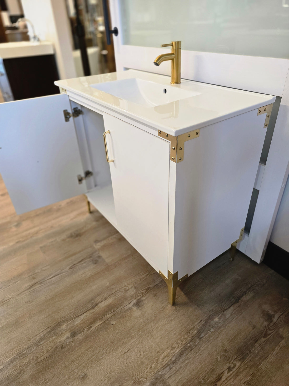 36" Bathroom Vanity White with Gold Hardware & Faucet