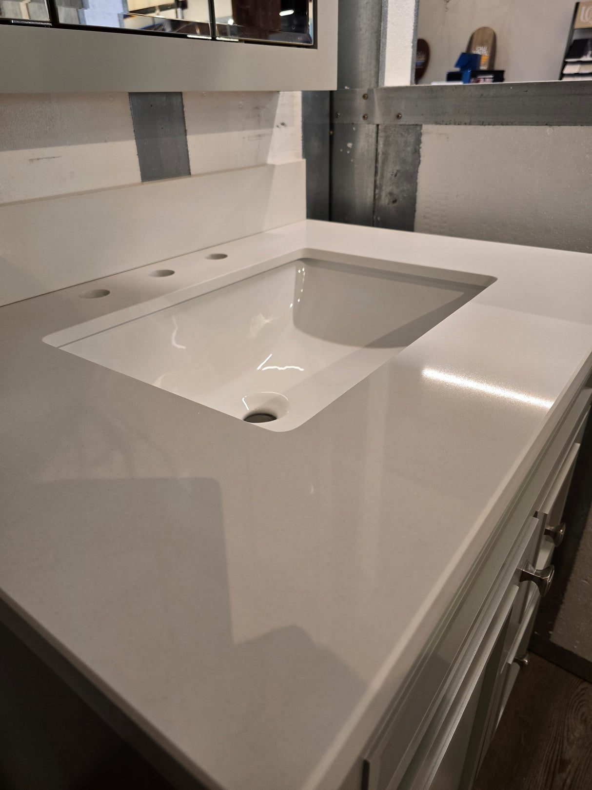 30" Light Grey Bertch Vanity with Quartz Top and Matching Medicine Cabinet