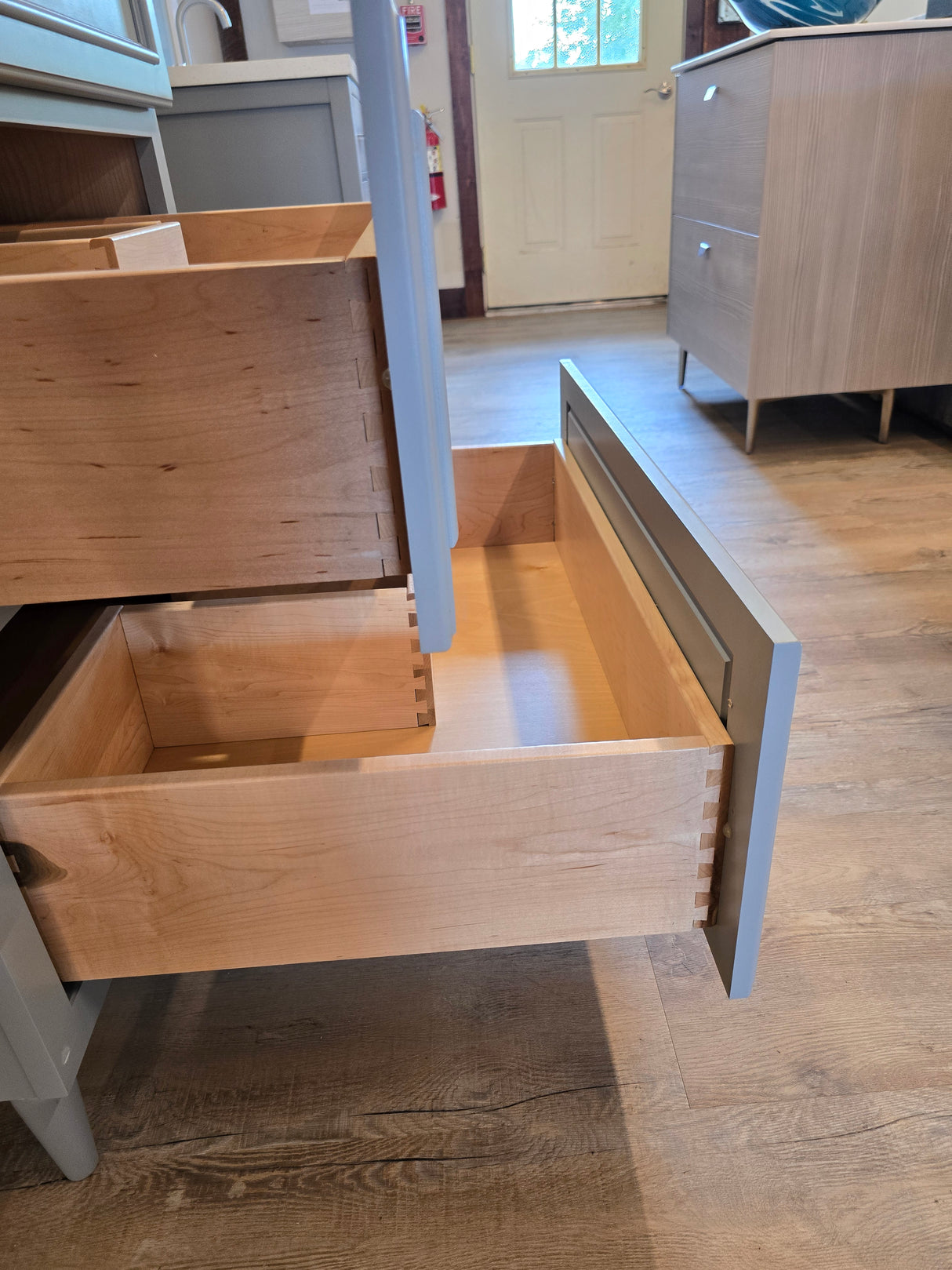 30" Bertch Vanity Set with Grey Fairmont Top and Brushed Nickel Gerber Faucet and Matching Mirror