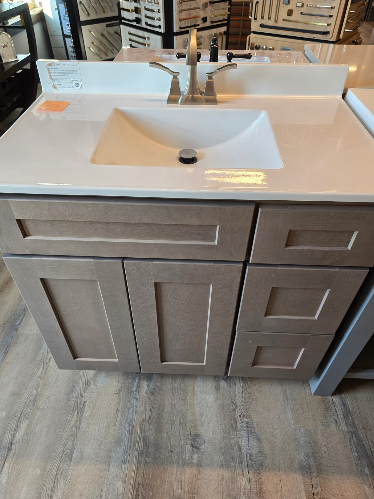 36" Grey JSI Vanity with Bertch Solid Surface Top and Brushed Nickel Kohler Faucet