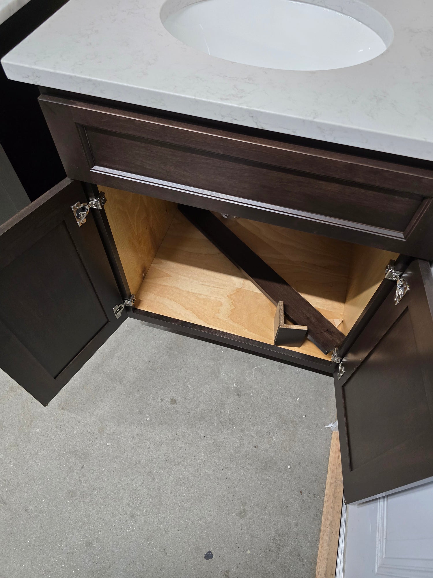 28" Dark Wood Corner Vanity with Custom Marble Top