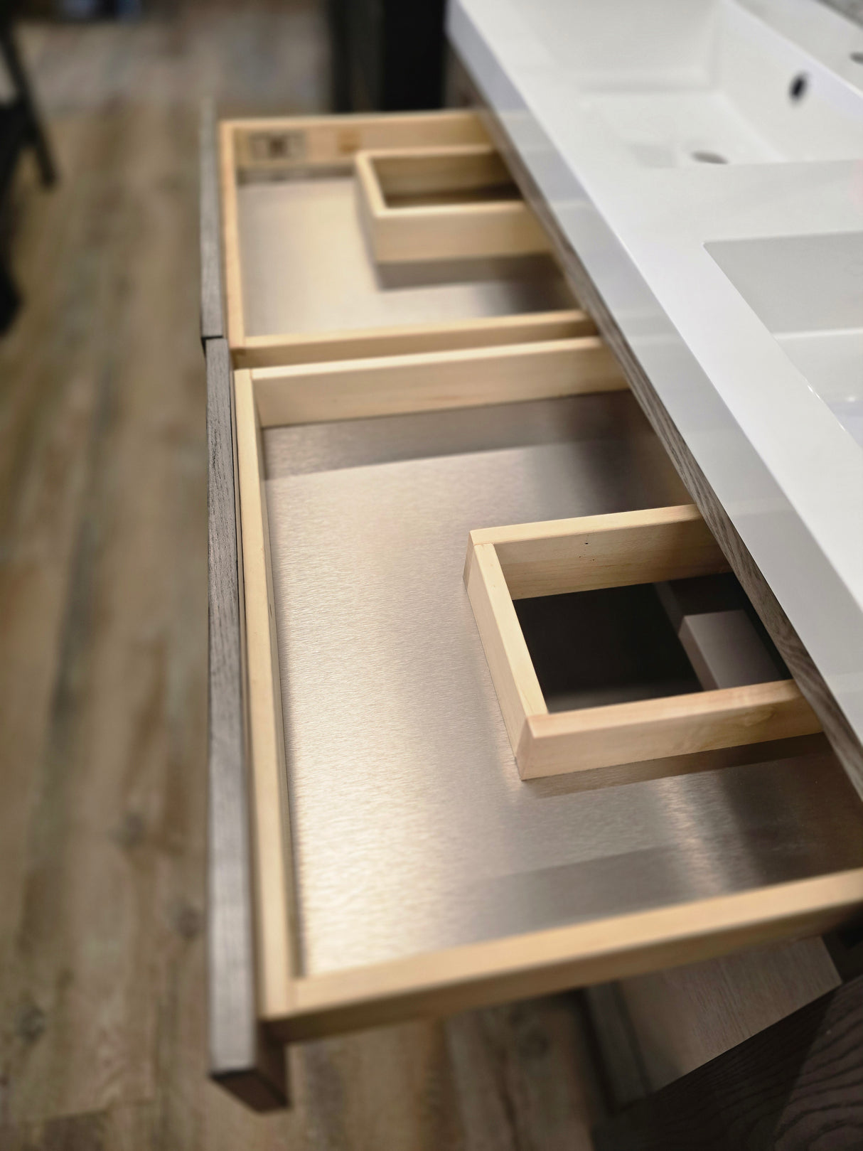 47" James Martin Brooklyn Wooden Sink Console, Platinum Ash w/ White Glossy Composite Countertop