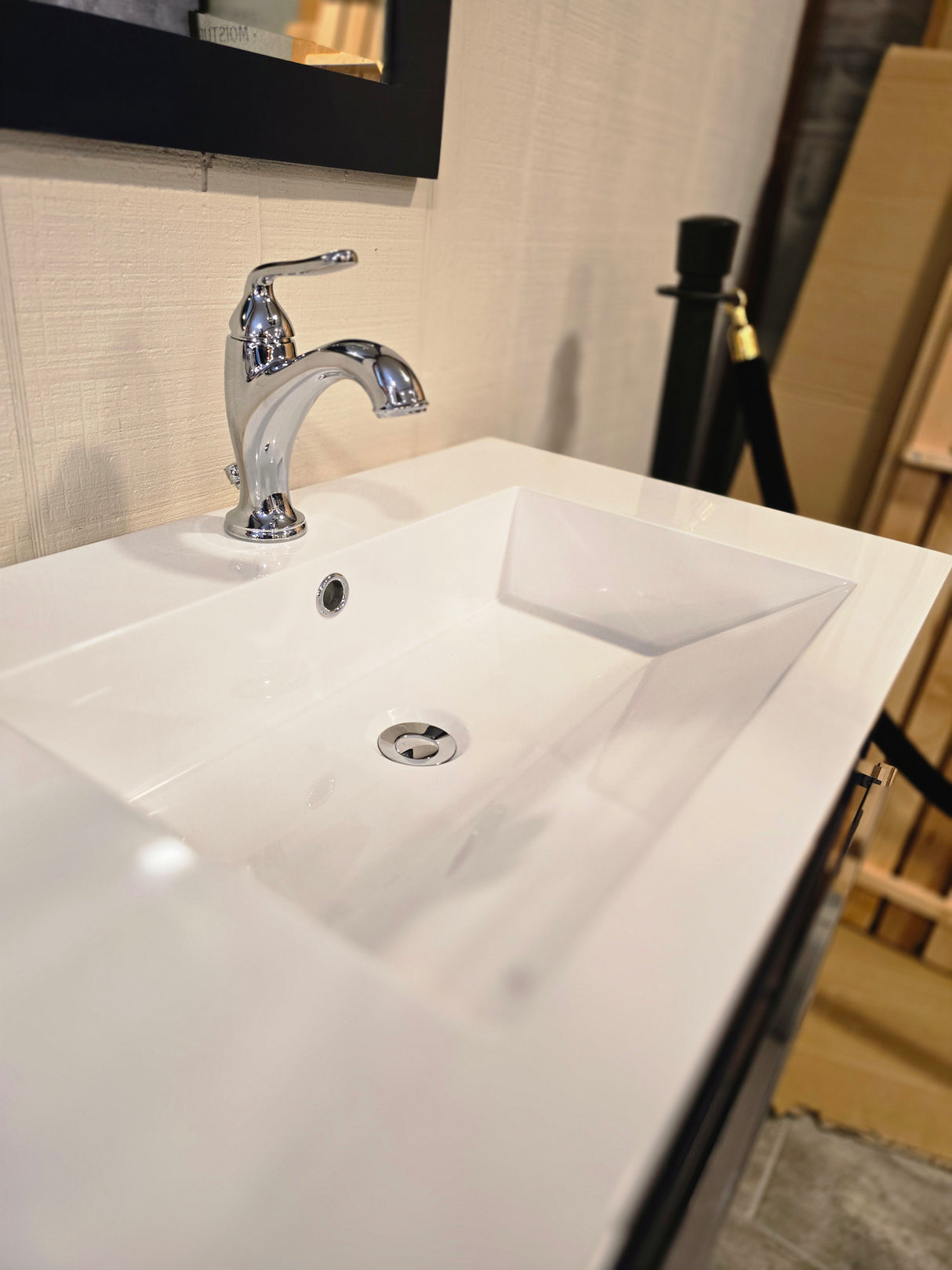 30" Cutler Wall-Mounted Vanity with Cultured Marble Top, Pfister Polished Chrome Faucet, and Mirror