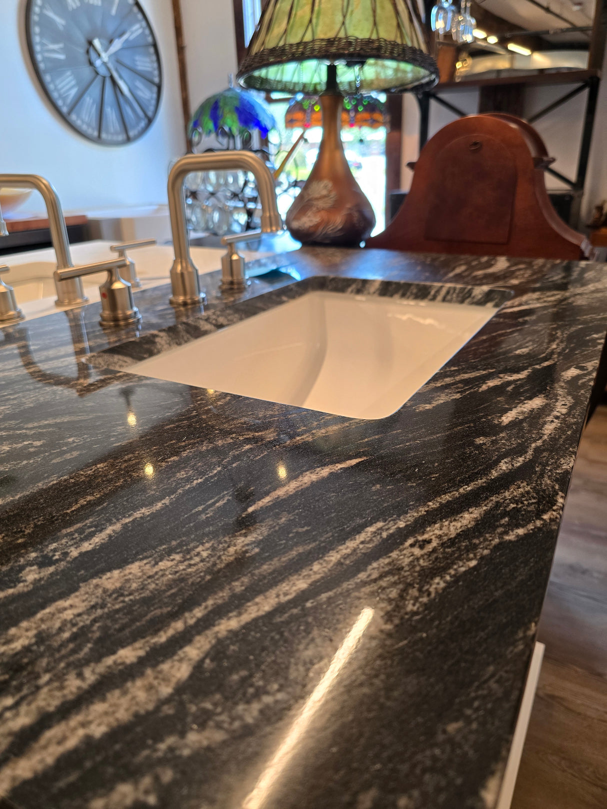 36" Versiniti White Shaker Vanity with Black Forrest Quartz Top and Brushed Nickel Faucet