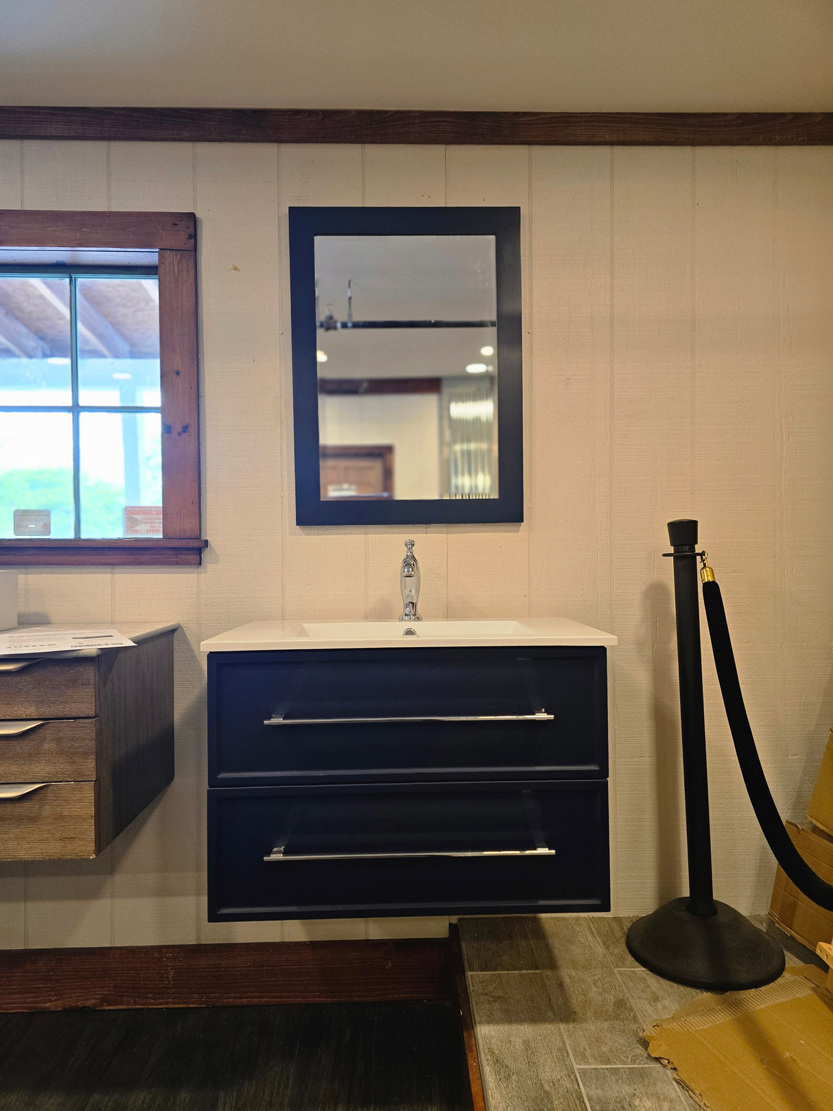 30" Cutler Wall-Mounted Vanity with Cultured Marble Top, Pfister Polished Chrome Faucet, and Mirror