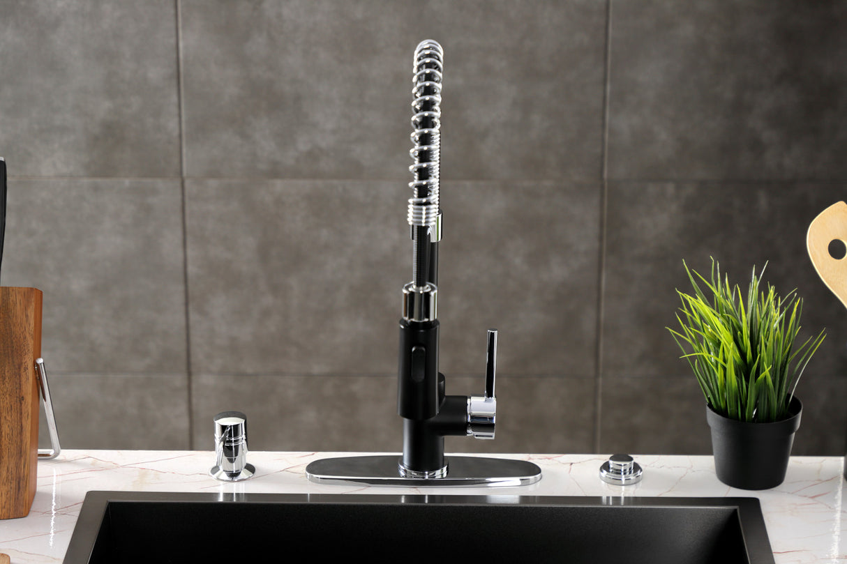 Gourmetier LS8777DL Concord Single-Handle Pre-Rinse Kitchen Faucet, Matte Black/Polished Chrome