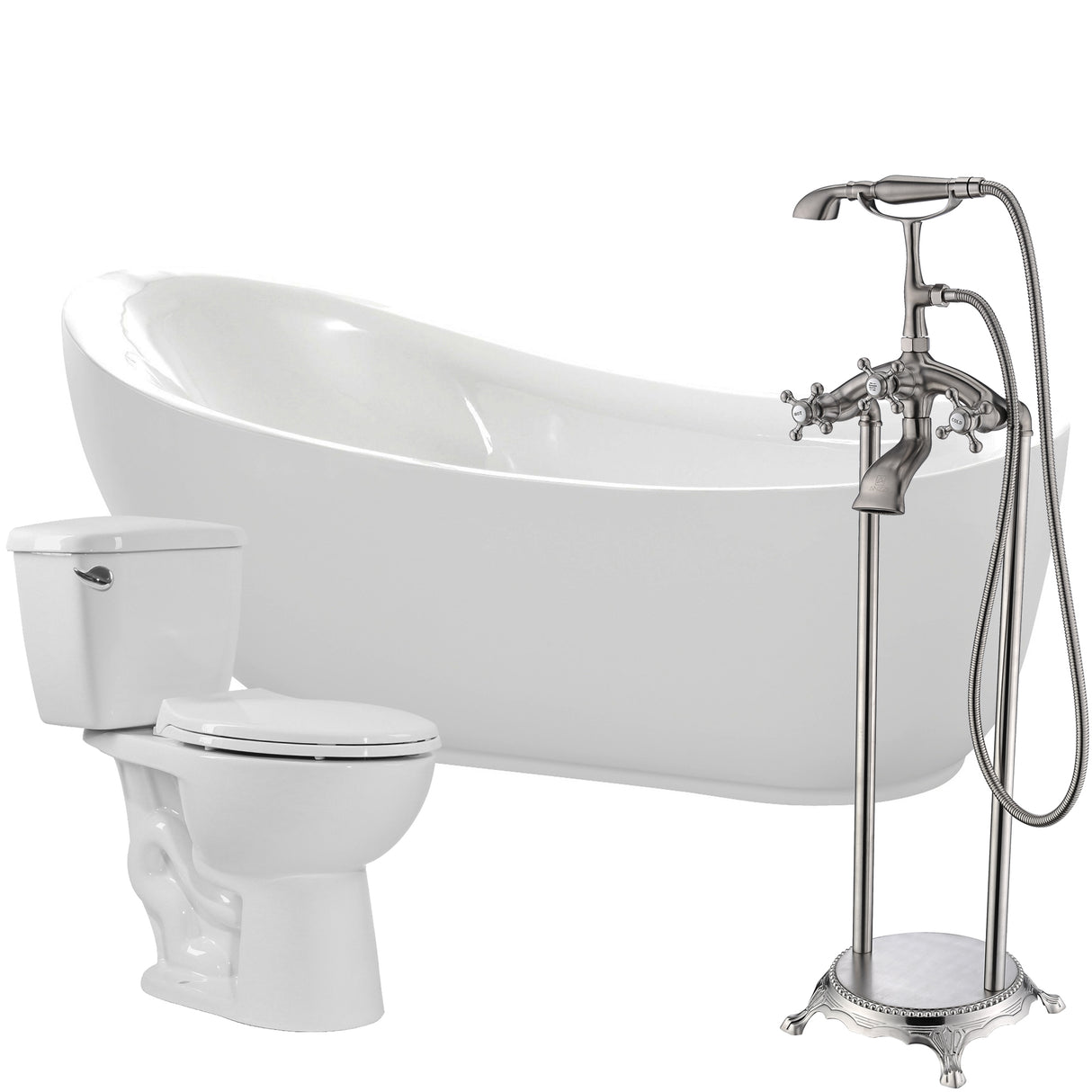 ANZZI FTAZ090-52B-63 Talyah 71 in. Acrylic Soaking Bathtub with Tugela Faucet and Cavalier 1.28 GPF Toilet