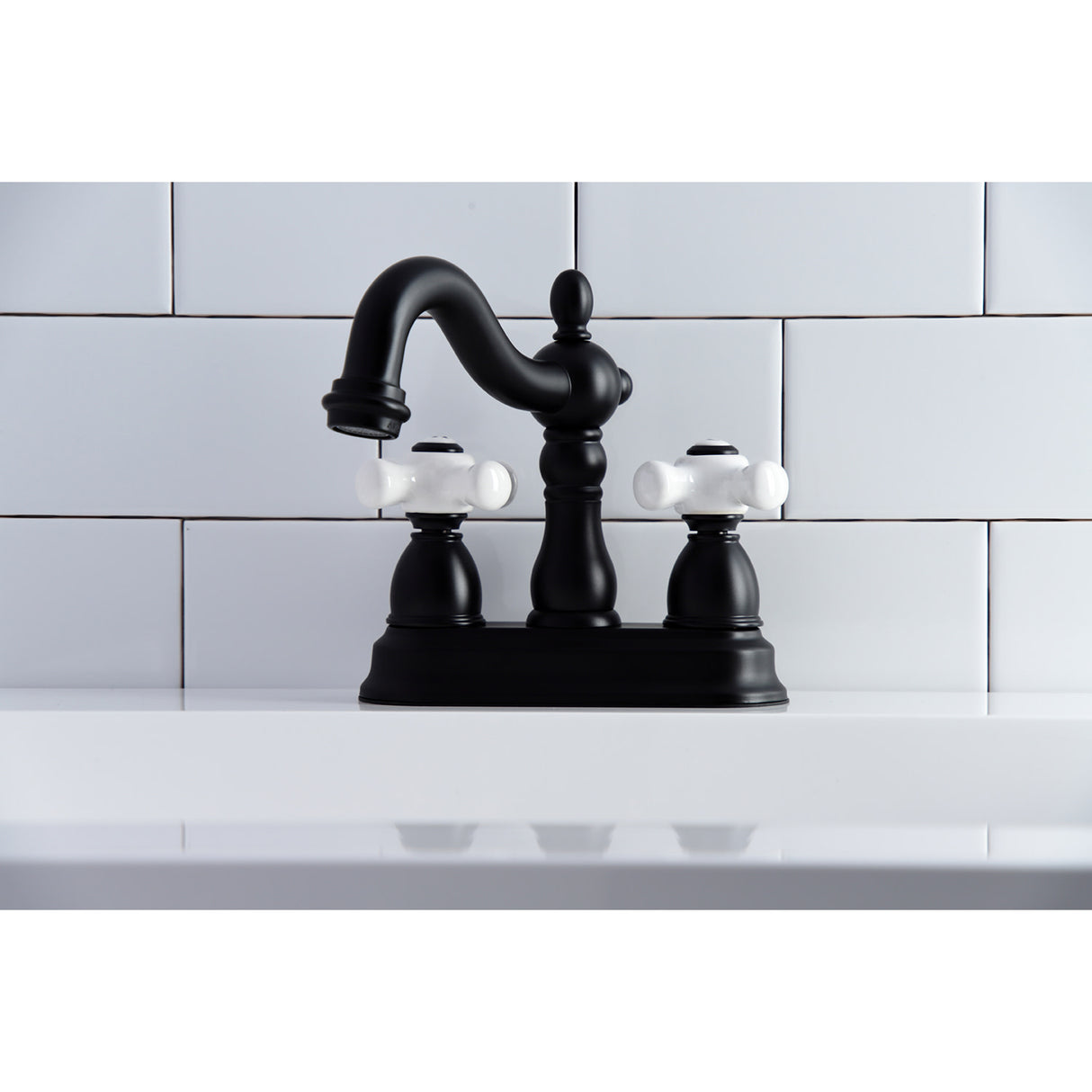 Kingston Brass KB1600PX Heritage 4 in. Centerset Bathroom Faucet, Matte Black
