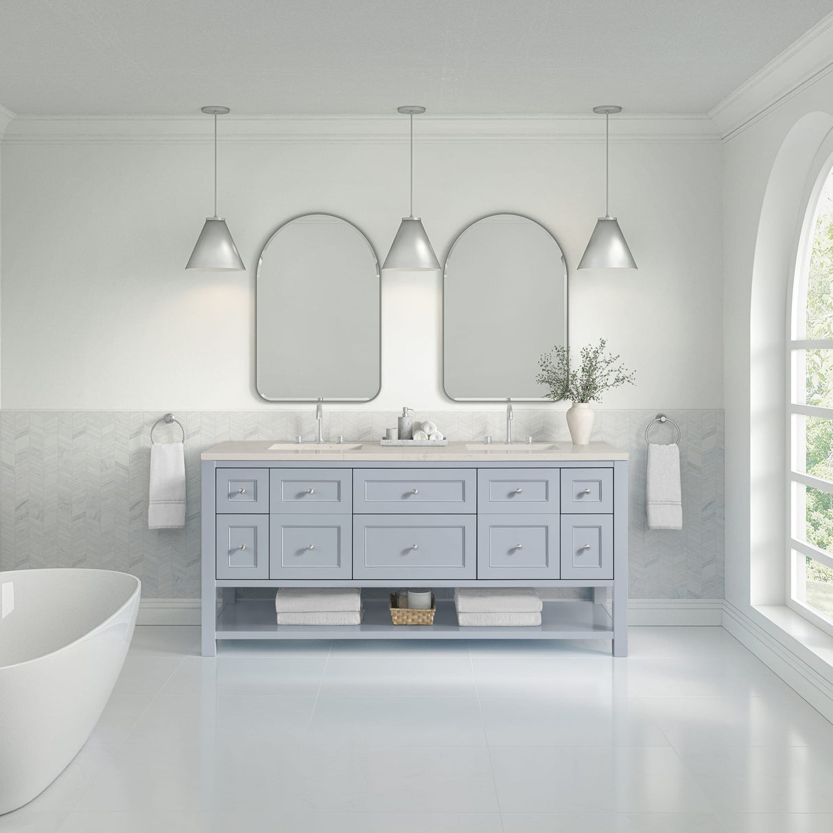 Breckenridge 72" Double Vanity, Serenity Blue, w/ 3 CM Siberian Silestone Top w/FreePower Wireless Charger