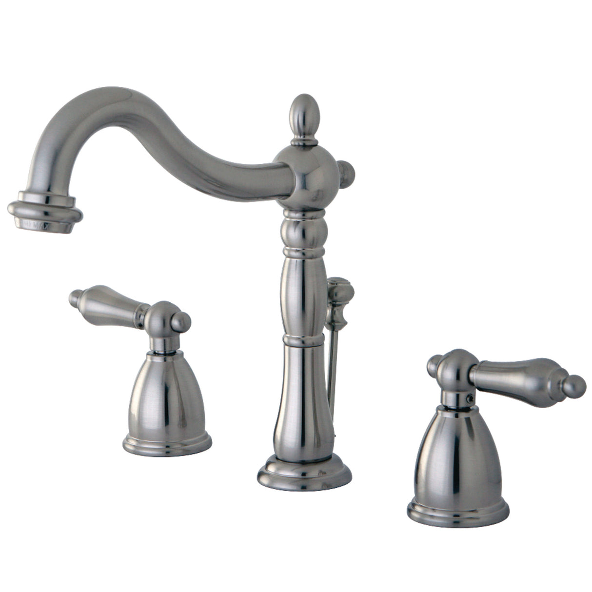 Kingston Brass KB1978AL Heritage Widespread Bathroom Faucet with Plastic Pop-Up, Brushed Nickel